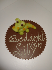 Chocolade stukje met eigen tekst en marsepeinfiguurtje