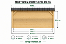 Abri pour chevaux et moutons 400 × 300 cm – hauteur au faîtage 272 cm