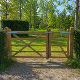 Portail de prairie double en bois imprégné – 400 × 120 cm – complet