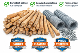 Compleet schapendraadpakket 50 meter met acaciapalen Ø 10–12 cm - hoogte 1 m
