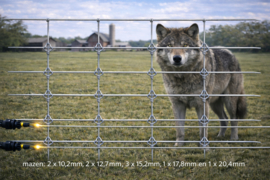 Professionele Wolfafsluiting 100m – Compleet Pakket met Speciaal Geknoopt Gaas + 3 Stroomdraden