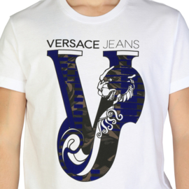 Weiße Versace T-Shirt mit Samt Logo