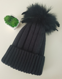 Cozy Black Hat with Feathers