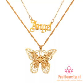 2- Layer Necklace "Angel & Butterfly"