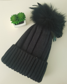 Cozy Black Hat with Feathers