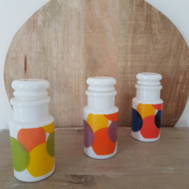 Vintage opaline kruidenpotjes - funky set van 3