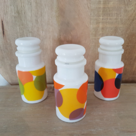 Vintage opaline kruidenpotjes - funky set van 3