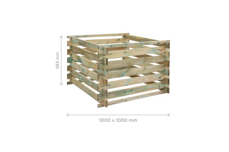 Compostbak in Geïmpregneerd Grenenhout – 1000 x 1000 x 683 mm