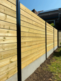 Complete afsluiting 6 m – zwart gelakte paal met tand-en-groefplanken