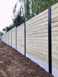 Complete afsluiting 4 m – zwart gelakte paal met tand-en-groefplanken