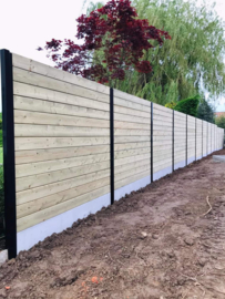 Complete afsluiting 4 m – zwart gelakte paal met tand-en-groefplanken