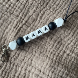 Sleutelhanger met naam | Wit spikkel - Zwart