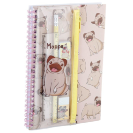 Mopshond 6-delige stationery set