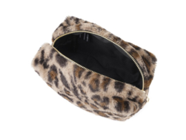 Fluffy taupe luipaard beauty & pencil case