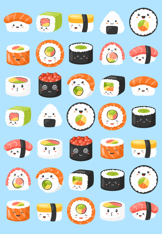 Stickervaria stickervel kawaii sushi