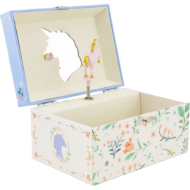 Muziekdoos eenhoorn bloemen blauw