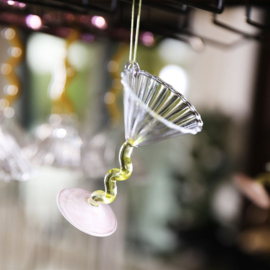 &Klevering kerst ornament champagne coupe curve geel roze