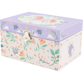 Muziekdoos eenhoorn bloemen lila
