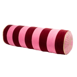 Vondels round cushion velvet stripes burgundy pink