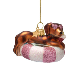 Vondels kerst ornament teckel op zwemband