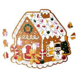 Houten puzzel in koker gingerbread kerst huis
