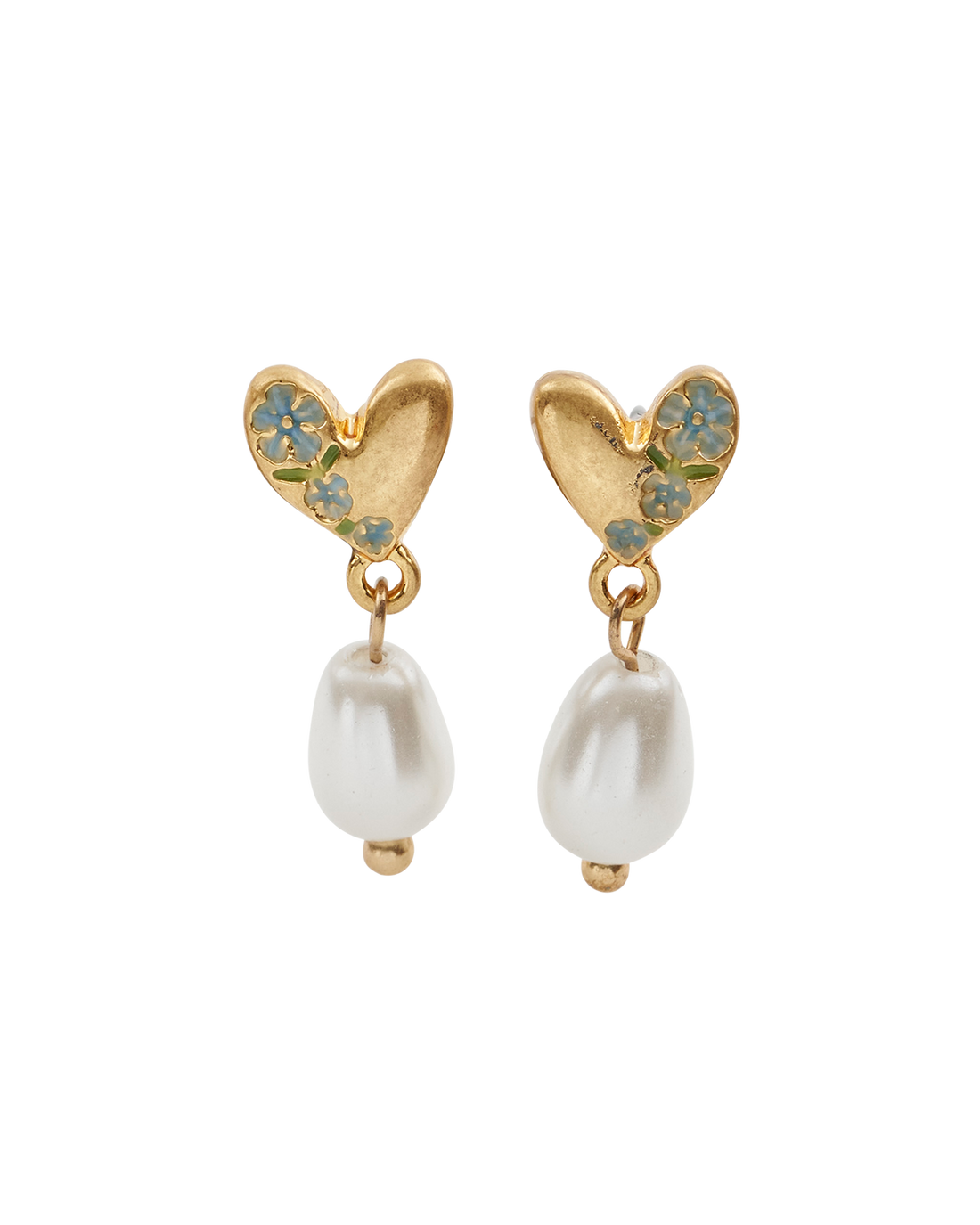 Fable England Forget-me-not Heart & Pearl oorbellen