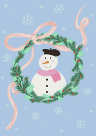 Ansichtkaart snowman wreath