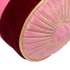 Vondels round cushion velvet stripes burgundy pink