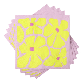 Papieren servetten roze met gele bloemen