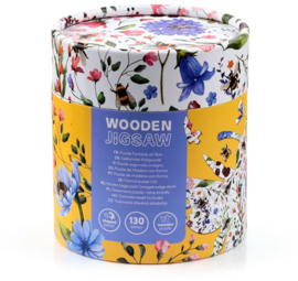 Houten puzzel in koker bijen & bloemen