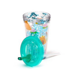 Dubbelwandige glitter drinkfles capybara blauw
