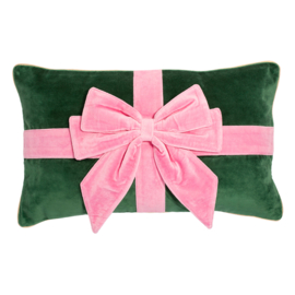 Vondels cushion velvet bow green pink