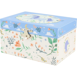 Muziekdoos eenhoorn bloemen blauw
