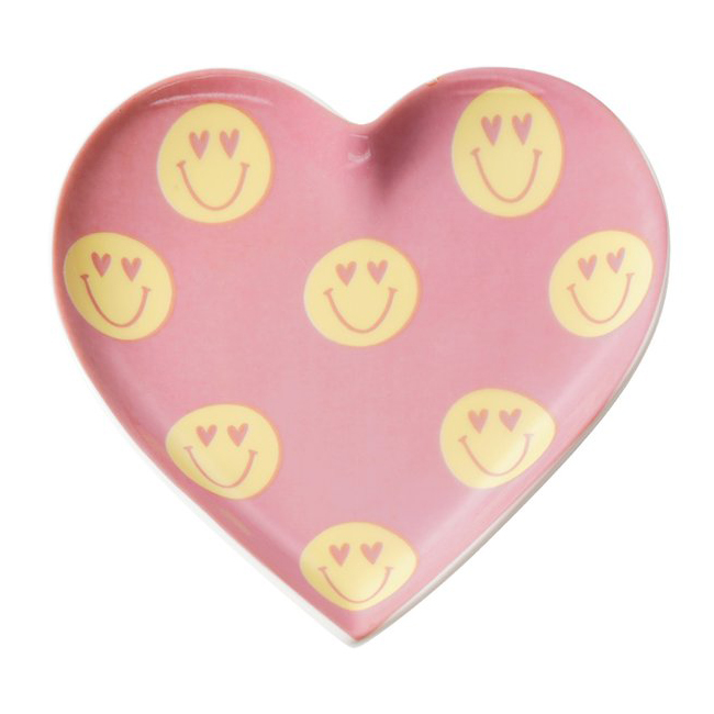 Schaaltje hart smiley roze geel