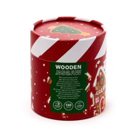 Houten puzzel in koker gingerbread kerst huis