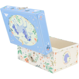 Muziekdoos eenhoorn bloemen blauw
