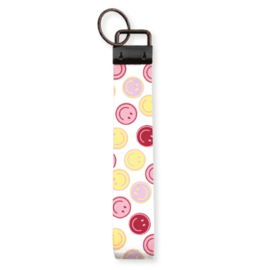Sleutelhanger stof polsband smileys roze rood geel