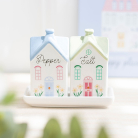 Pastel huisjes peper en zoutstel