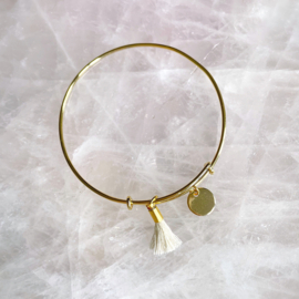 Armband bangle goud witte kwast