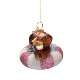 Vondels kerst ornament teckel op zwemband
