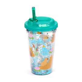 Dubbelwandige glitter drinkfles capybara blauw
