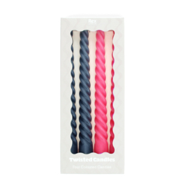 Rex London kaarsen set Twisted roze donkerblauw