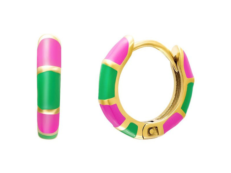 Colour block oorringen roze groen
