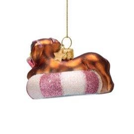 Vondels kerst ornament teckel op zwemband