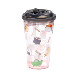 Dubbelwandige glitter drinkfles Pusheen sushi