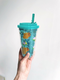 Dubbelwandige glitter drinkfles capybara blauw