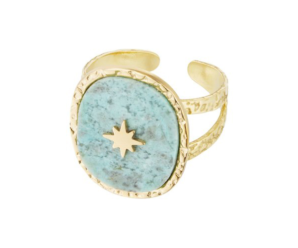 Natuursteen ring aqua blauw ovaal met ster