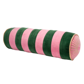 Vondels round cushion velvet stripes green pink