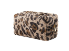 Fluffy taupe luipaard beauty & pencil case