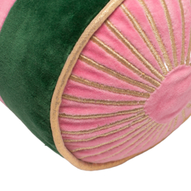 Vondels round cushion velvet stripes green pink